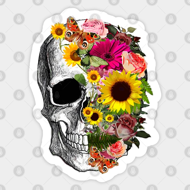 Tribe Skull With sunflowers Sticker by Collagedream